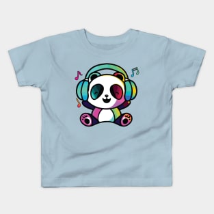 Happy Panda Bear with headphones Kids T-Shirt